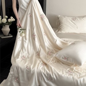 Luxury Rose Embroidery Summer <b>Quilt</b> Set 4 Pcs Tencel Cooling Home Use - Product Image 3