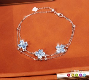 Bracelets à double chaîne en pierre naturelle 925, 4 mm, trèfle à quatre feuilles, en argent sterling 925, bijoux en forme de cœur, pour cadeau d'anniversaire - Product Image 2
