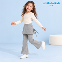 Smiledotkids Pantalon évasé personnalisé pour enfants, gris, avec superposition jupe, taille élastique à cordon, OEM ODM, pour petites filles, vente en gros