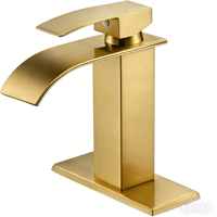 Robinet cascade minimaliste doré en acier inoxydable personnalisé, mitigeur monotrou avec cartouche céramique pour lavabo