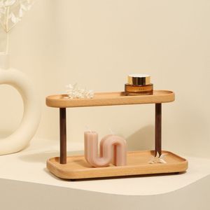 Étagère de rangement rectangulaire à double couche en bois massif, organisateur de bureau, présentoir de bureau pour salon - Product Image 1