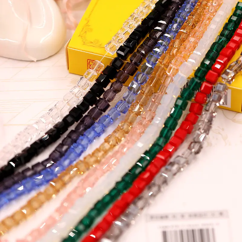 6mm Cube Square Glass Beads Faceted Crystal Loose Beads For Jewelry Making Bracelet