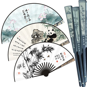 Éventail pliant pour <span class=keywords><strong>homme</strong></span>, double face, en soie, style chinois ancien, avec cadre sculpté et motif 10Relief Sculpture - Product Image 1