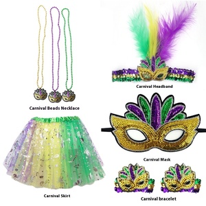 Conjunto de Disfraz Morado y Dorado Transpirable y Ecológico para el Carnaval de Mardi Gras, Diadema de Plumas, Collar de Cuentas, Vestido de <span class=keywords><strong>Tul</strong></span> para Fiesta - Product Image 1