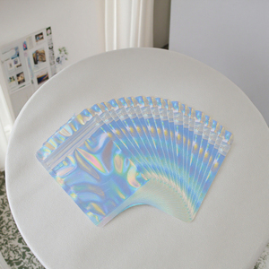 Maßgefertigte Aluminiumfolie Transparente Holographische Reißverschlusstasche Wiederverschließbare Geruchsdichte PET-Lebensmittelverpackung Mylar Kleine Ziplock-Beutel für Pulver - Product Image 6