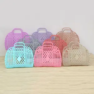 Commercio all'ingrosso nuovo Retro Vintage pieghevole plastica Pvc Jelly Basket Tote Bag borsa da spiaggia borsa a mano per ragazze donne bomboniere borse