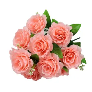 新娘婚礼用12头开放式高级人造玫瑰花束人造丝绸玫瑰花