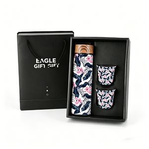 Customizable Business Thermal Bottle with Two Matching <b>Cups</b>, Portable Insulated Drinkware Gift Set - Product Image 4