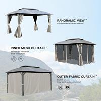 Gazebo d'extérieur avec double toit, rideaux d'intimité, moustiquaires, structure métallique robuste, tente de réception pour patio