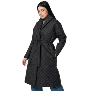 Nuova giacca invernale lunga e dritta cappotto da donna con motivo a rombo Casual con parka da donna Oversize top in cotone