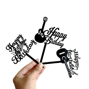 Ychon nuovo arrivo acrilico torta di buon compleanno Toppers musica Score chitarra torta Topper festa di compleanno decorazioni per la torta forniture - Product Image 5