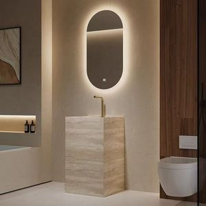 Luxury Marble Design Pedestal Beige Travertine Basin Natural Marble Wash Hand Basin Freestanding Pedestal <b>Sink</b> <b>for</b> Hotel - Product Image 2