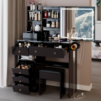 [Livraison locale aux États-Unis] Coiffeuse de bureau avec tiroir gauche de 37 pouces, grand miroir coulissant à LED avec commande tactile, expédition nationale aux États-Unis, MOQ 1