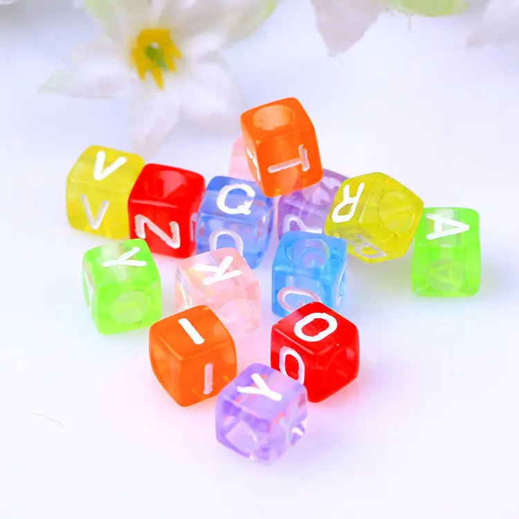 6mm Cube PandaHall colore misto trasparente grande foro acrilico alfabeto perline perline europee lettera perline