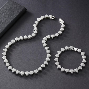 2 pz Set lucido a grappolo cuore ghiacciato fuori collana Miami e bracciale rosa/bracciale argenteo regalo di san valentino per uomo donna - Product Image 4