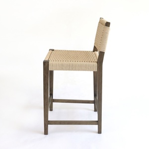 Tabouret de bar <span class=keywords><strong>en</strong></span> <span class=keywords><strong>bois</strong></span> massif avec dossier confortable <span class=keywords><strong>en</strong></span> corde tressée, design minimaliste, avec repose-pieds <span class=keywords><strong>pour</strong></span> la maison ou le bar - Product Image 4