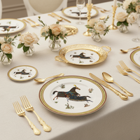 Service de table vintage en porcelaine fine, motif cheval persan royal, assiette de présentation en céramique, tasse à café et bol en porcelaine pour mariage