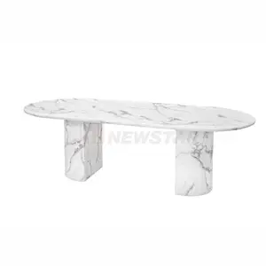 Mobili di lusso due tavolo da pranzo ovale in marmo con base semicircolare tavolo da pranzo in marmo calcutta