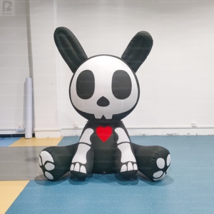 Conejo Esqueleto Inflable Gigante de 2m con Luces LED, Conejo con Calavera Iluminada para Decoración de Halloween/Casa Embrujada/Carnaval/Evento Nocturno - Product Image 2