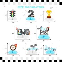 Dekorasi Pesta Ulang Tahun ke-2 Bertema Mobil Balap Two Fast Honeycomb Centerpieces untuk Anak Laki-laki, Perlengkapan Pesta Bendera Kotak-kotak Lets Go Racing