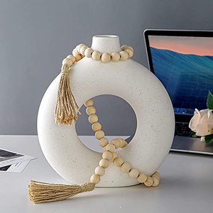 Fabrication Artisanale : Guirlande de Perles en Bois Couleur Naturelle avec Corde de Chanvre et Pompons, Ornements de Décoration Intérieure, Pendentifs pour Vases - Product Image 5