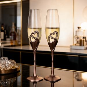結婚式用シルバーゴールドローズゴールドハート型クリアブライダルシャンパンフルートワイングラス透明ゴブレットメタルシャンパングラス - Product Image 6