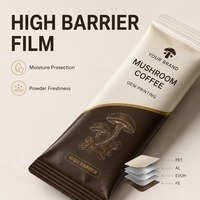 Emballage personnalisé pour sachets de café aux champignons, haute barrière, scellage 3 côtés, sachets individuels, taille personnalisée, impression OEM