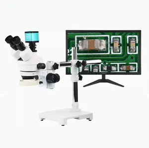 Mikroskop trinokular dengan Single Bar Boom Stand + monitor 23.8 inci untuk telepon perbaikan alat solder BGA SMT