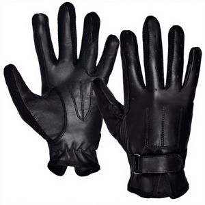 Gants en cuir noir durables à doigts entiers avec sangle de poignet réglable, conçus pour l'équitation, les sports équestres et l'entraînement - Product Image 1