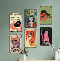 En gros, Plaque murale métallique vintage premium avec impression UV, motif chat, thème anniversaire, pour décoration murale animale de maison et chambre, Affiche métallique
