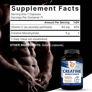 Cápsulas de Creatina Monohidrato OEM/ODM con Vitamina C, Desarrolla Músculo Magro y Mejora la Recuperación, 5000 mg por Porción - Product Image 2