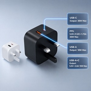 Adaptateur de charge rapide PD 36W, adaptateur secteur USB 2 ports pour téléphone, certifié CE ETL FCC avec câble rétractable - Product Image 2