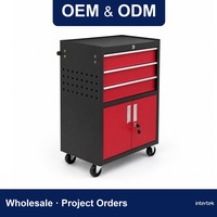 Armoire à outils à 3 tiroirs avec portes doubles, en acier, sur roulettes, verrouillable, pour garage et atelier, fabrication chinoise, commande en gros, OEM