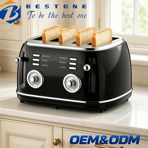 Tostadora Eléctrica BESTONE de 4 Rebanadas, Negra, con Función de Descongelar, Recalebar y Cancelar, Temporizador Mecánico, para el Hogar - Product Image 1
