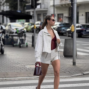 Chaqueta de <span class=keywords><strong>Mujer</strong></span> con Cuello Alto y Estampado de Puntos, Estilo Europeo y Americano, con Forro de Espuma, Elegante - Product Image 4