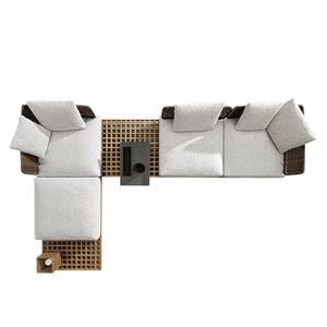 Ensemble de canapés de cour extérieure, style nordique, villa, hôtel, mobilier de jardin, bois massif, imperméable, protection solaire, tissage de vigne, canapé en teck - Product Image 4