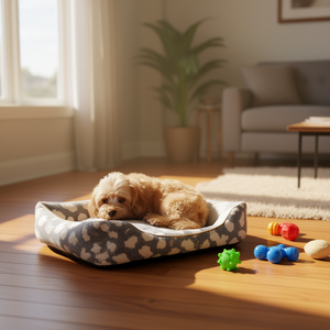 Set Tre Pezzi in Flanella per Cuccia per Cani, Design a Cuore Marrone e Grigio, Letti Premium per Animali Domestici - Product Image 3