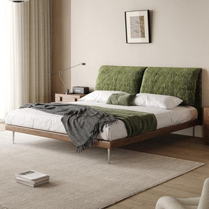 Elephant Ear <b>Bed</b> Chenille Fabric Upholstered Solid Wood <b>Double</b> <b>Bed</b> With <b>Folded</b> Edges Master Bedroom Vintage Style - Product Image 1