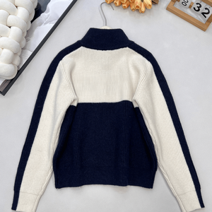 Cárdigan de punto con cremallera completa y cuello alto para mujer, suéter acanalado de manga larga, ropa informal para otoño e invierno - Product Image 2