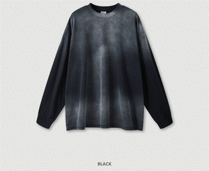 Camiseta de Manga Larga W0018 de 260g, 100% Algodón, Cuello Redondo, Gris Lavado, Estilo Urbano, Holgada, Deportiva, Lavado Ácido - Product Image 3