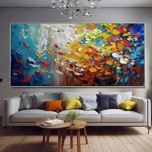 Art mural 3D, grande peinture abstraite horizontale colorée en acrylique, encadrée sur toile, pour la décoration moderne de la maison et des galeries - Product Image 3