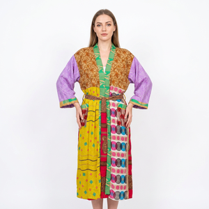 Femmes été soie Sari Floral Kimono ceinture avant côté 2 poches Bikini couverture pour lune de miel hiver printemps Sexy fête porter Kimono - Product Image 1
