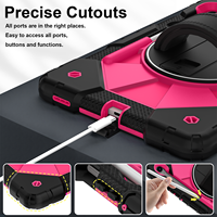 Étui robuste antichoc pour Samsung Tab S10 Lite S10 FE S9 FE S9 avec support rotatif à 360°, sangle d'épaule, sangle de main et support pour stylet – Noir et Rose Rouge