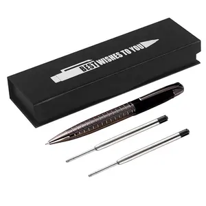 Business Hot Selling Custom Luxury Metal Pen Set With Black Box Metal Ballpoints Gun Black Pens 2 Pack 4 Refills