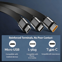 Câble de charge rapide 3 en 1 100W, cordon de charge multi-appareils avec ports L/Type C/Micro USB, câble de charge personnalisable avec logo cadeau