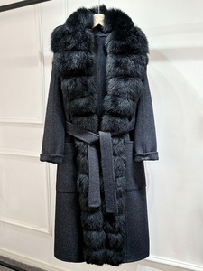 Janveny Novità Inverno 2025 Giacca in Cashmere e <span class=keywords><strong>Lana</strong></span> con Collo in Vera Pelliccia di Volpe Naturale da <span class=keywords><strong>Donna</strong></span> <span class=keywords><strong>Cappotto</strong></span> Lungo Oltre il Ginocchio con Cintura in Misto <span class=keywords><strong>Lana</strong></span> - Product Image 5