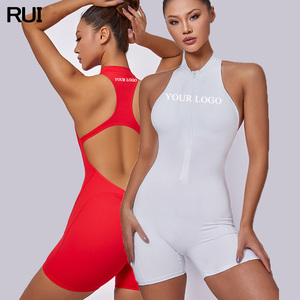 ชุดจั๊มสูทกีฬาเอวสูงเปิดหลังมีสายคล้องคอเอวยางยืด - Product Image 1