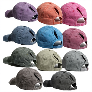 Gorra de béisbol de lujo personalizada de 6 paneles, unisex, lavada, con orificio para cola de caballo, visera curva, para deportes al aire libre de verano, tela común - Product Image 4