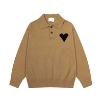 Pulls d'hiver en coton anti-rides et anti-boulochage pour hommes, motif uni, boutonnage frontal, broderie populaire Paris, logo cœur d'amour
