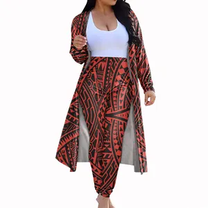 Hot selling women's coat print Polynesian Samoan style fashion trend autumn and winter plus size two-piece girls pants windbreak